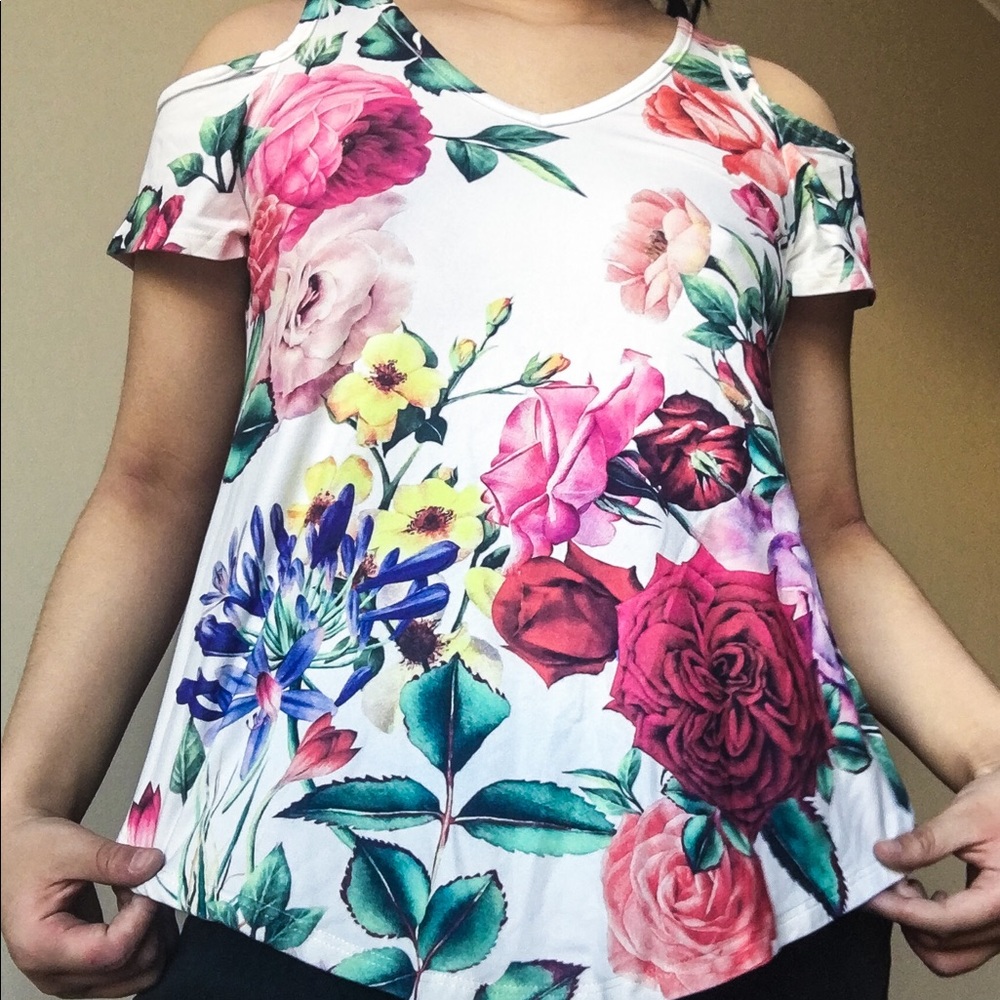 Floral Cold Shoulder Summer Top Blouse